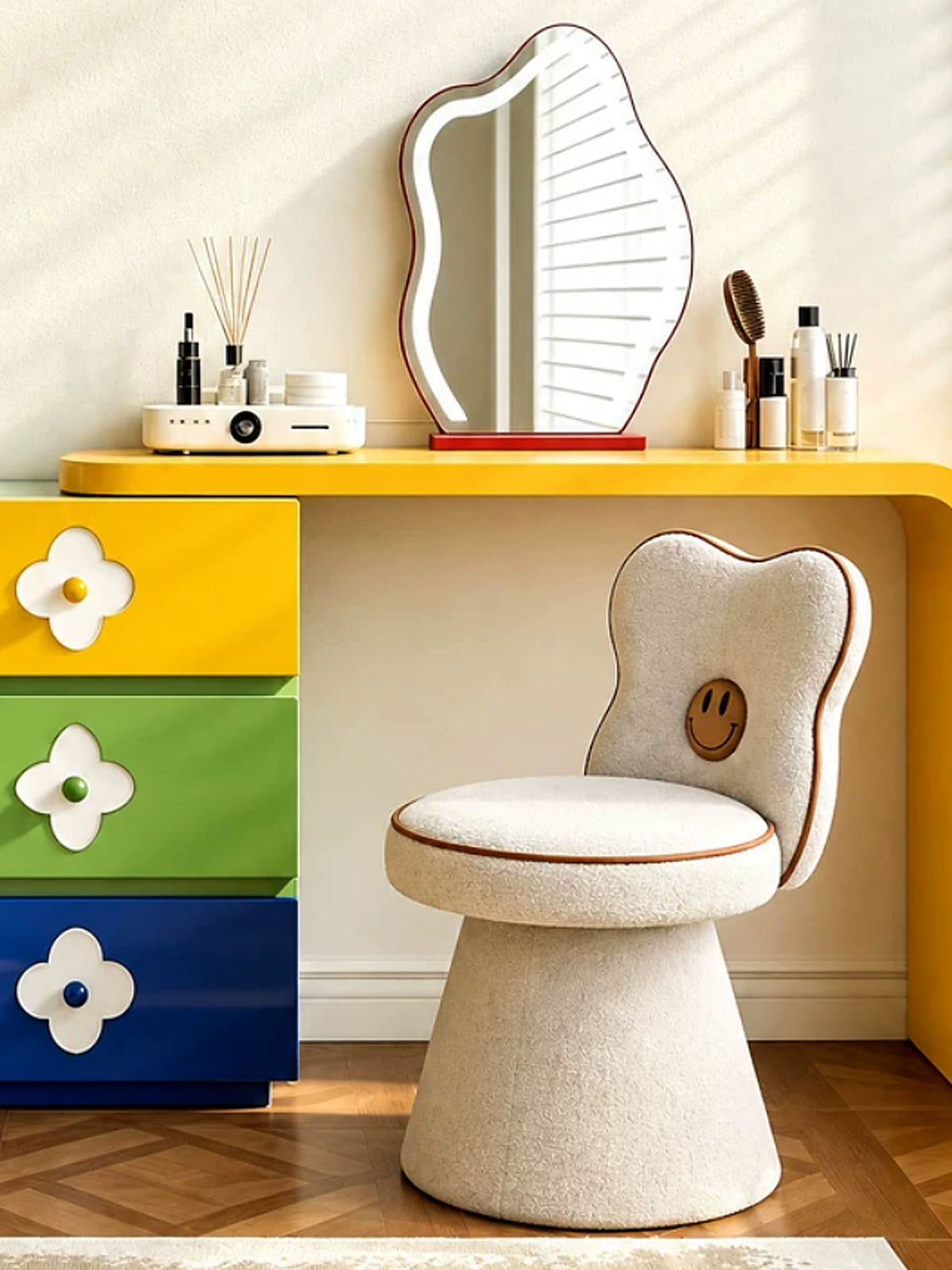 French Chenille Swivel Vanity Chair