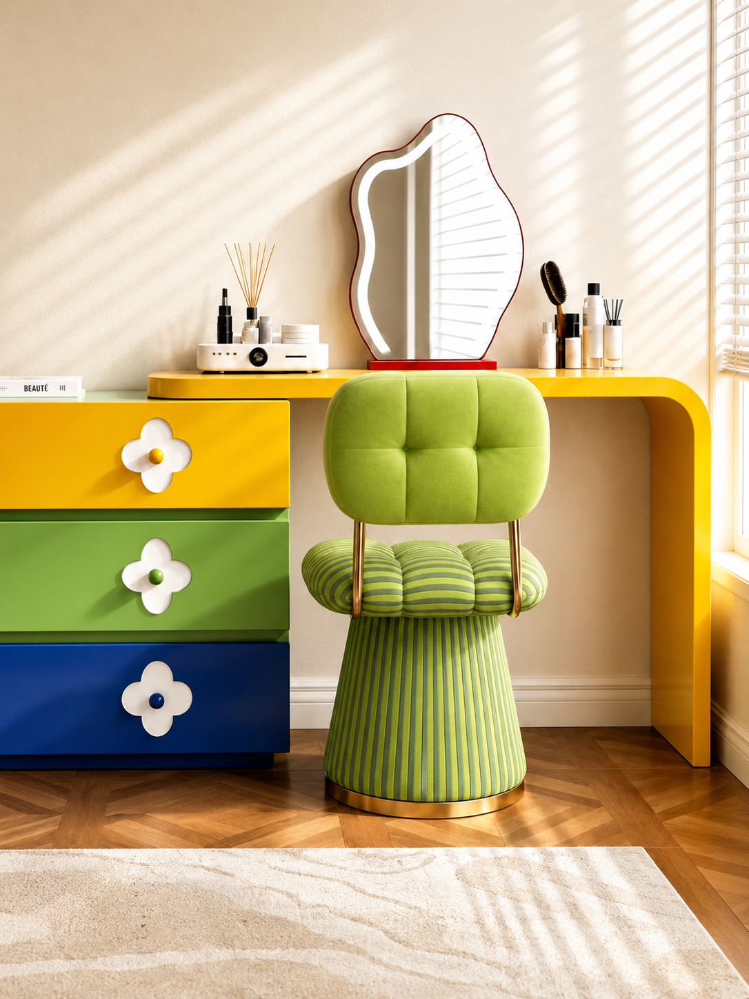 French Cream Swivel Vanity Chair